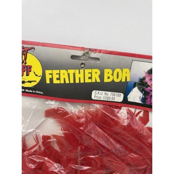 Vintage Red Feather Boa Spencer Gifts 1988 Fright Stuff Dress Up Costume NOS - Picture 3 of 5